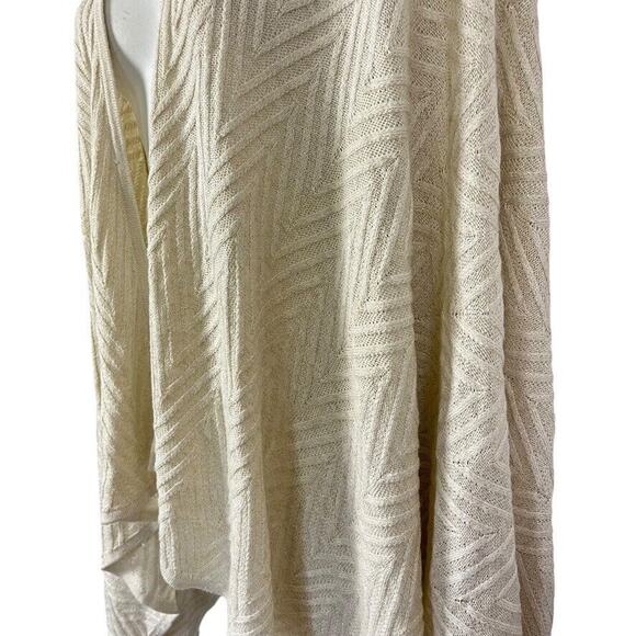Calvin Klein Womens Wrap Poncho Open Cardigan Herringbone Ivory Gold Sweater O/S - Picture 11 of 16